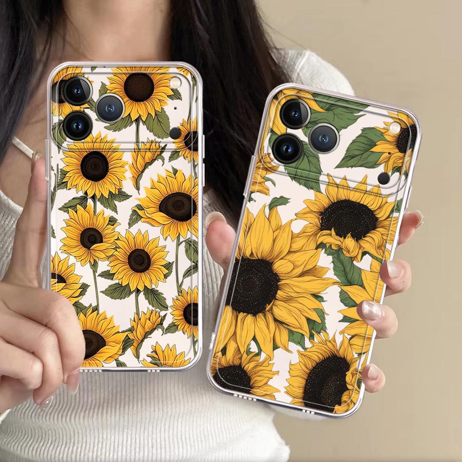 Phone Cases Cute Iphone 13 - Прозрачный чехол с милым узором подсолнухов