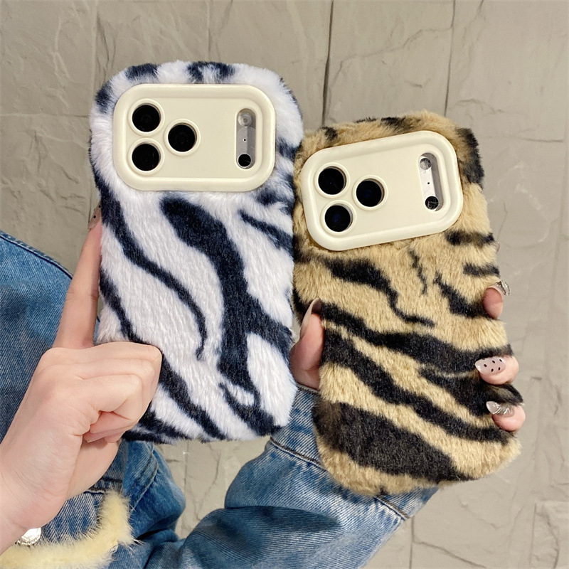 Phone Cases Iphone 14 - Роскошный плюшевый чехол с узором зебры